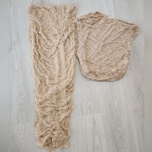 Zara Elegant Lace Skirt and Top Set in Beige (skirt size S top size M)